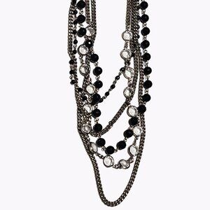 Coldwater Creek Silver Tone Black Clear Bead Multi Strand Evening Necklace